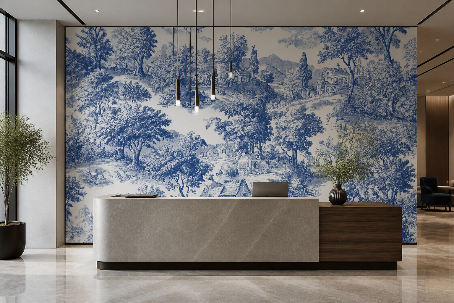 Arcadian Toile — Office reception