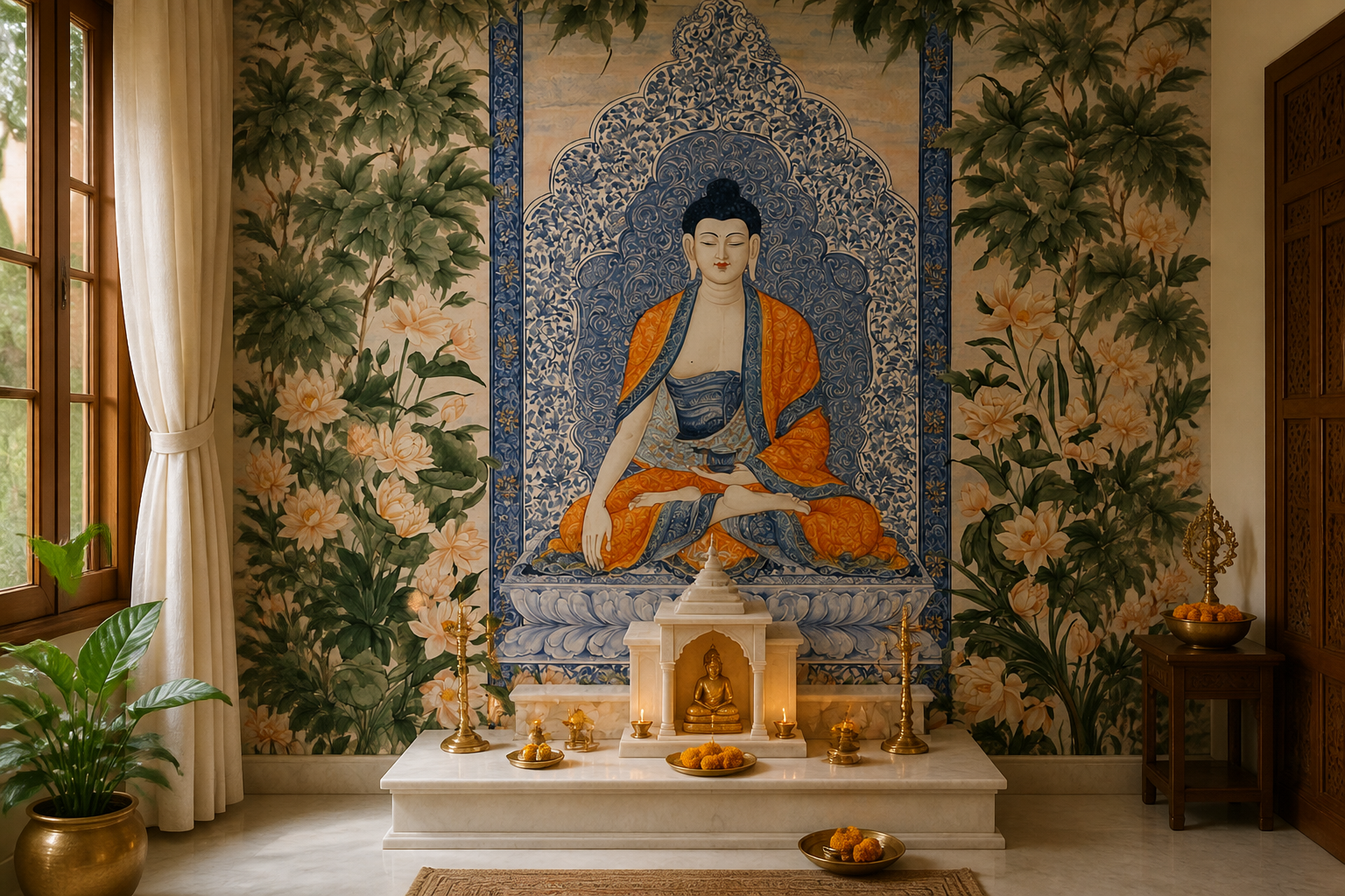 Buddha's Lotus Throne — Pooja room