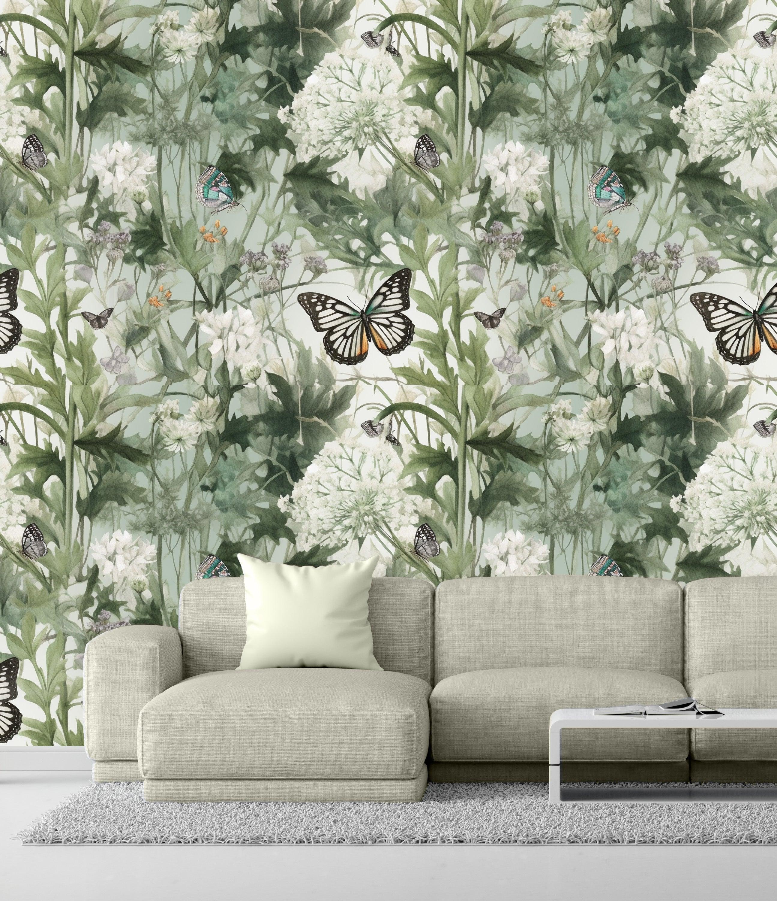 White Garden with Butterflies