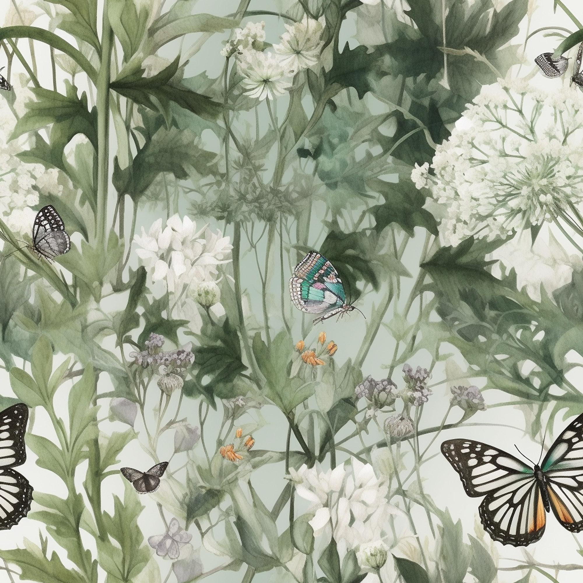 White Garden with Butterflies