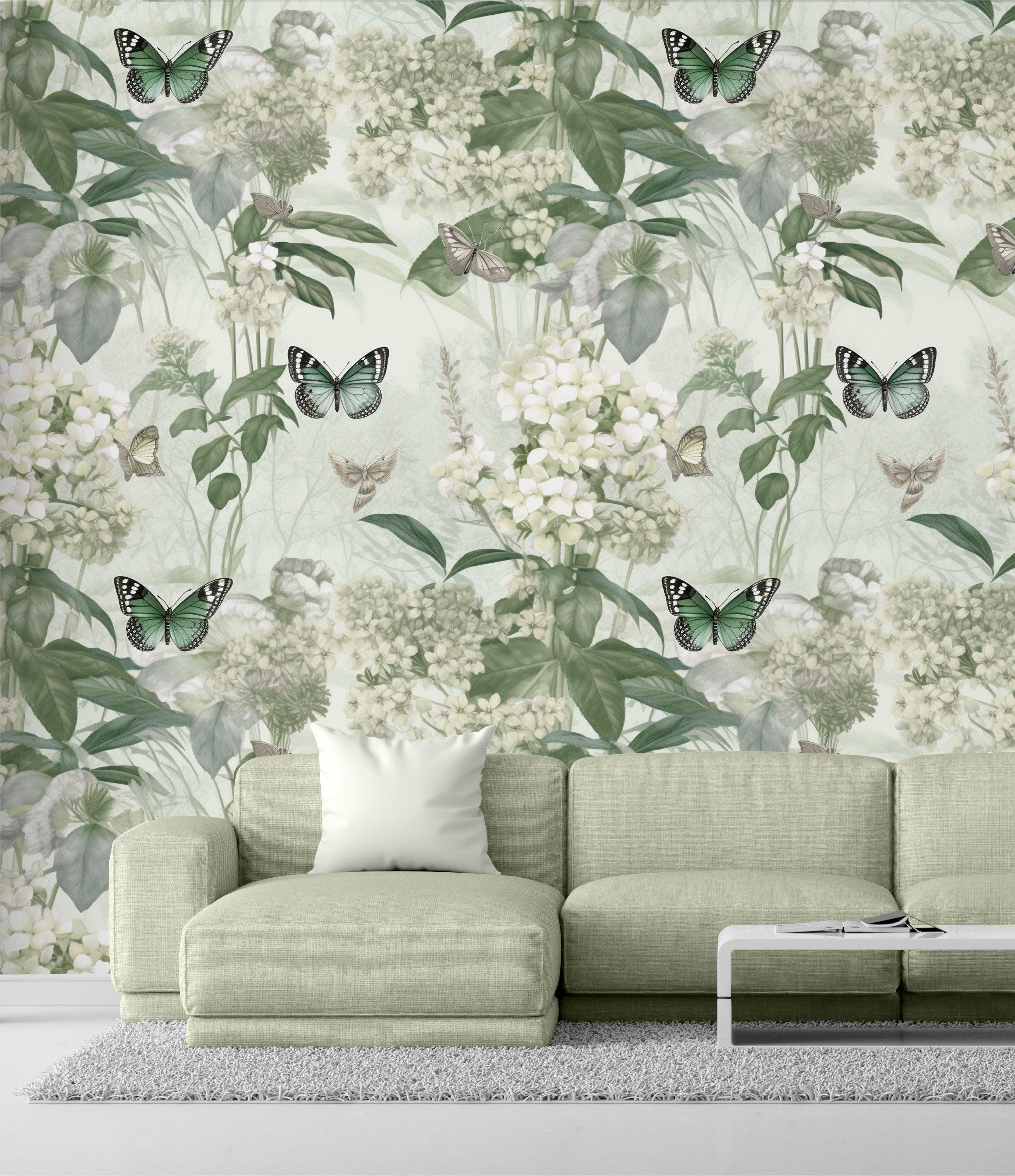 Green Blossom Teal Butterflies