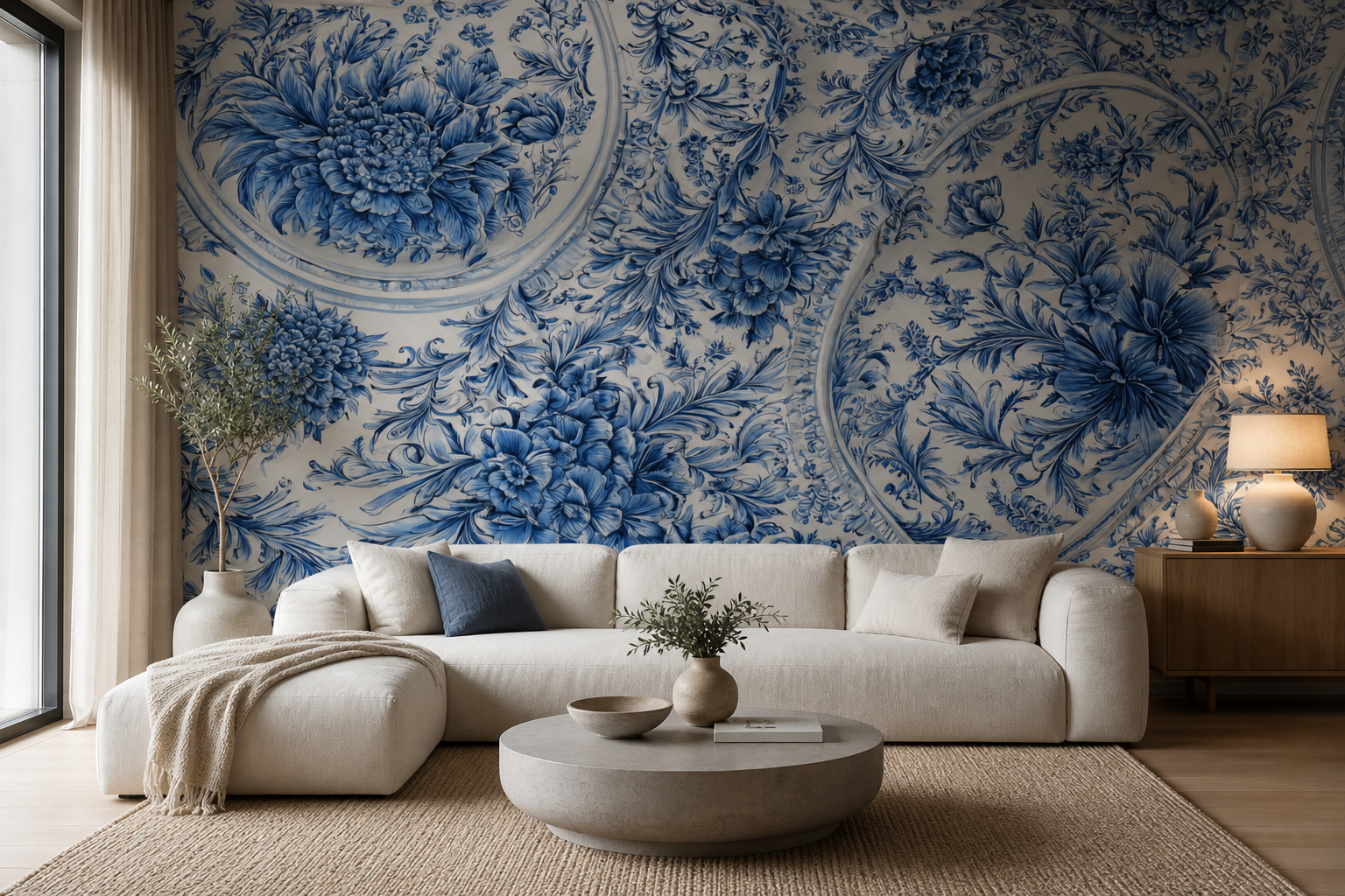indigo-delft-ceiling — Living room