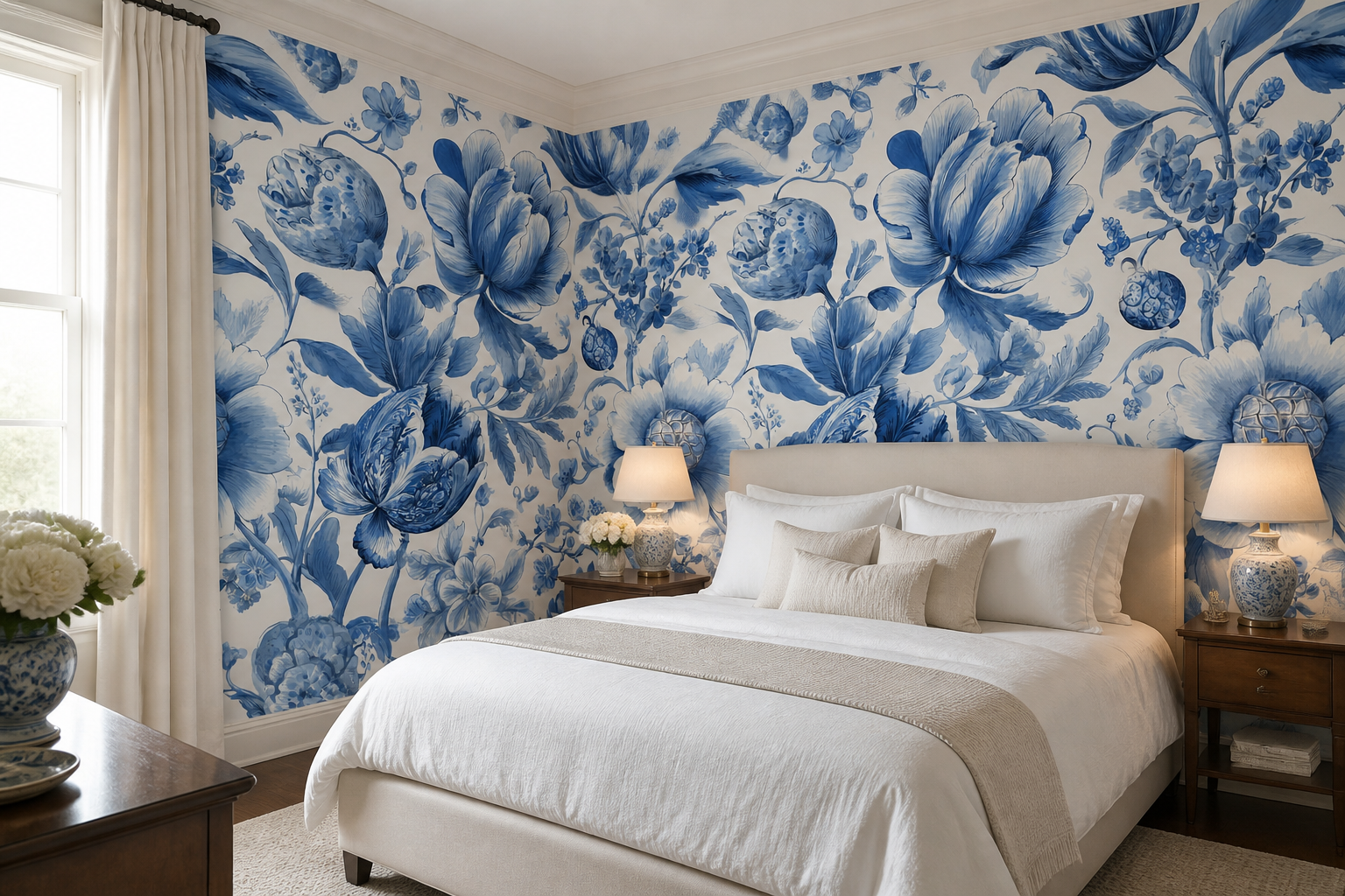 Indigo Delft IV — Bedroom (two walls)