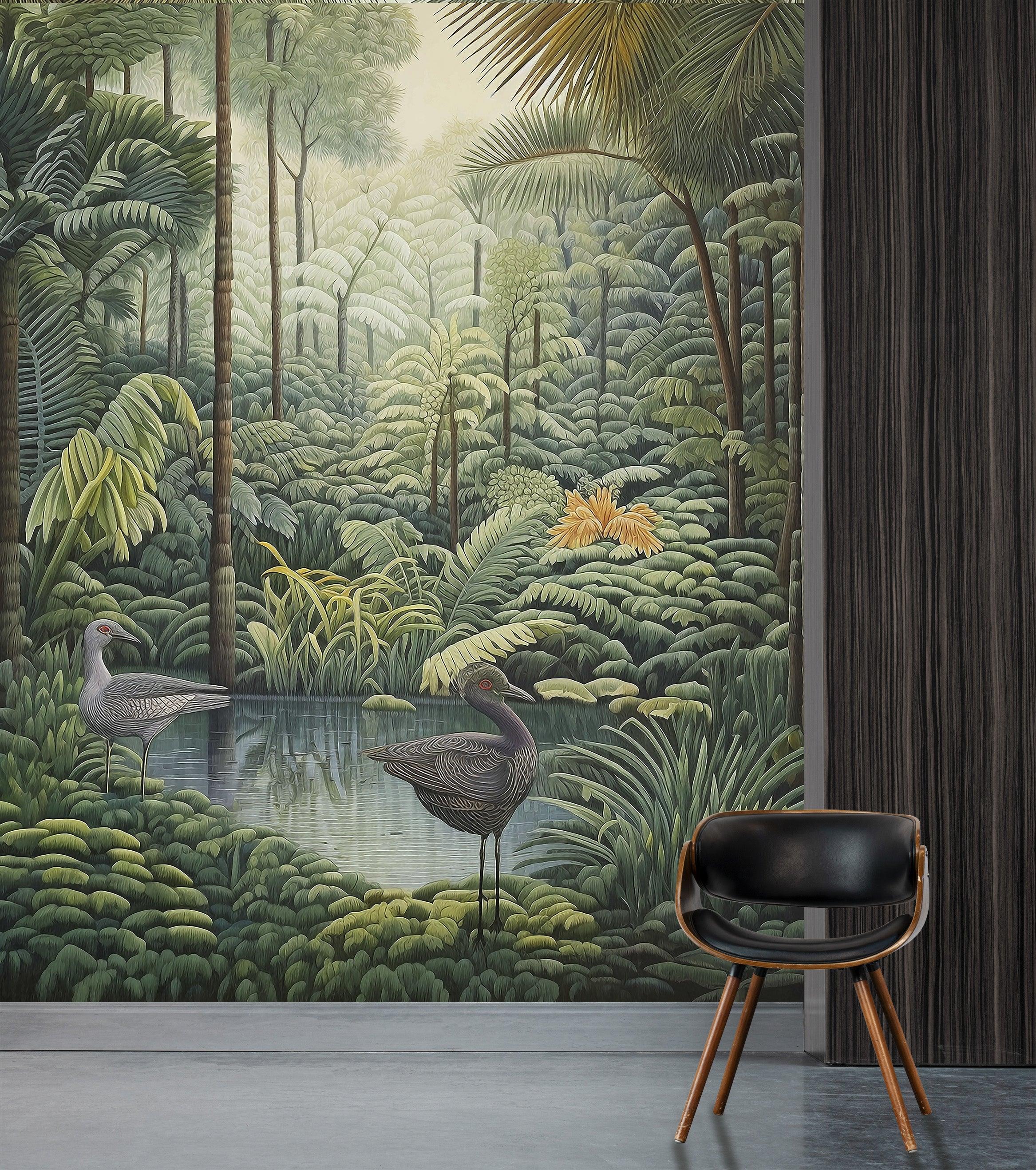 Jungle Pond with Cranes