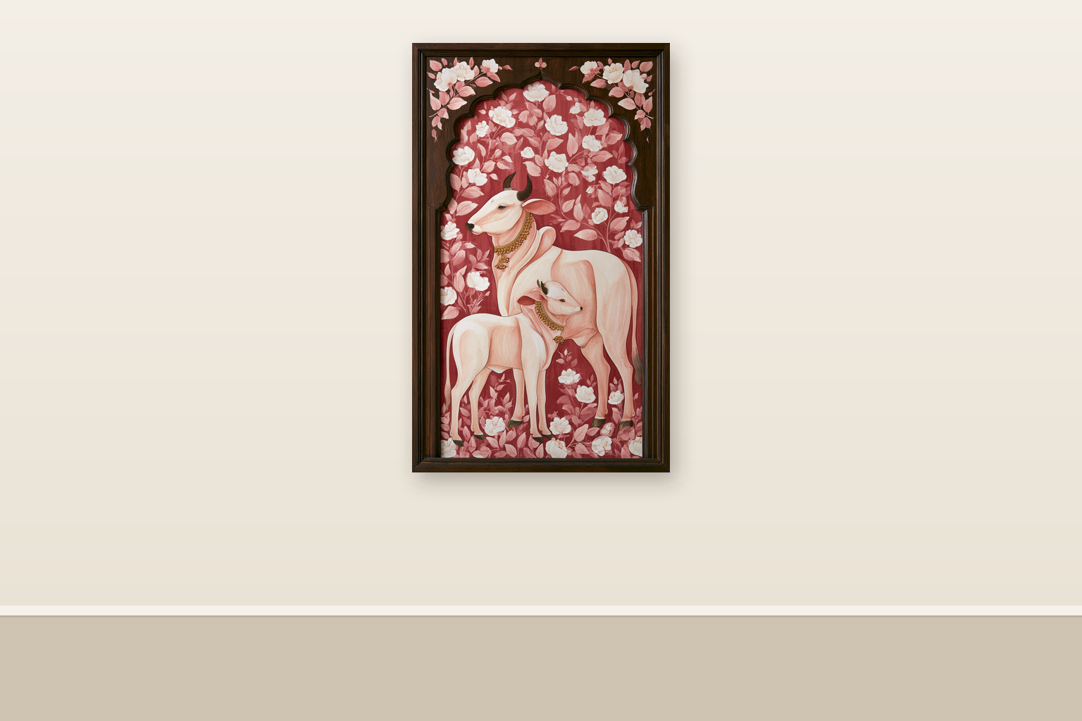 Lotus Procession — ready-size art panel shown at 36in x 60in on a plain wall