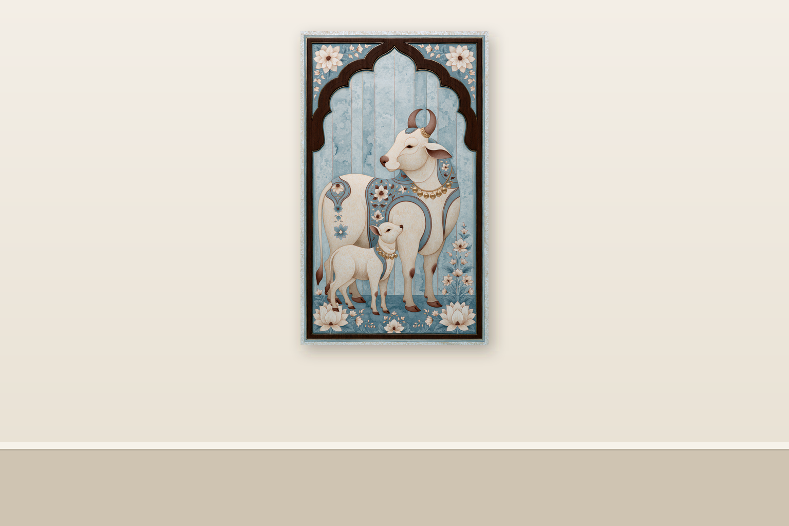 Sacred Bovine Abundance — ready-size art panel shown at 36in x 60in on a plain wall