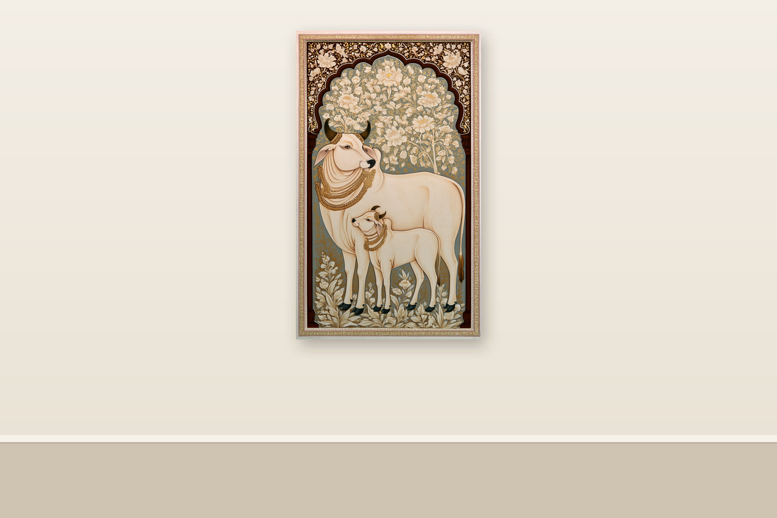 Sacred Bovine Bloom III — ready-size art panel shown at 36in x 60in on a plain wall