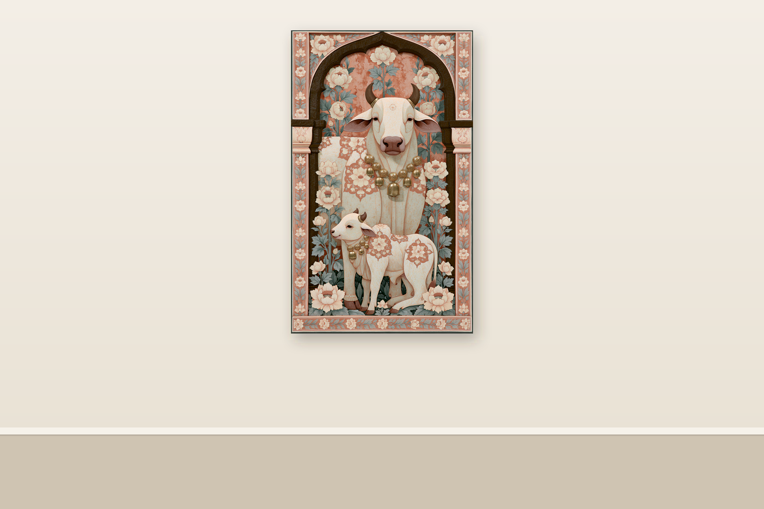 Sacred Bovine Sanctuary — ready-size art panel shown at 36in x 60in on a plain wall