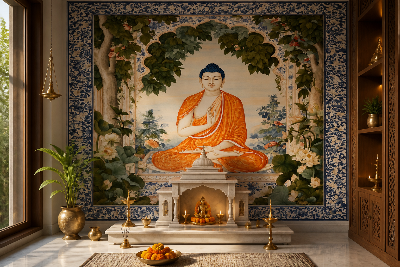 Saffron Meditation — Pooja room