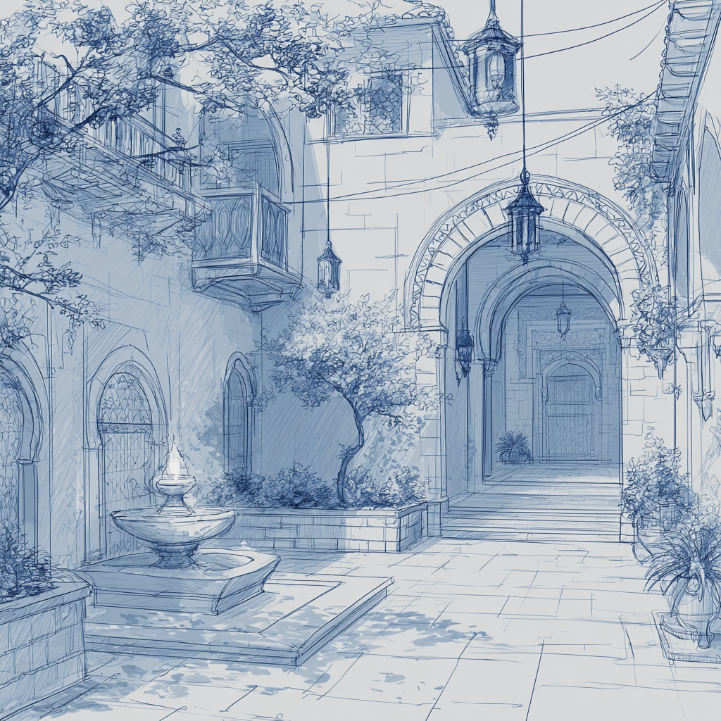 Courtyard Sketch — flat pattern