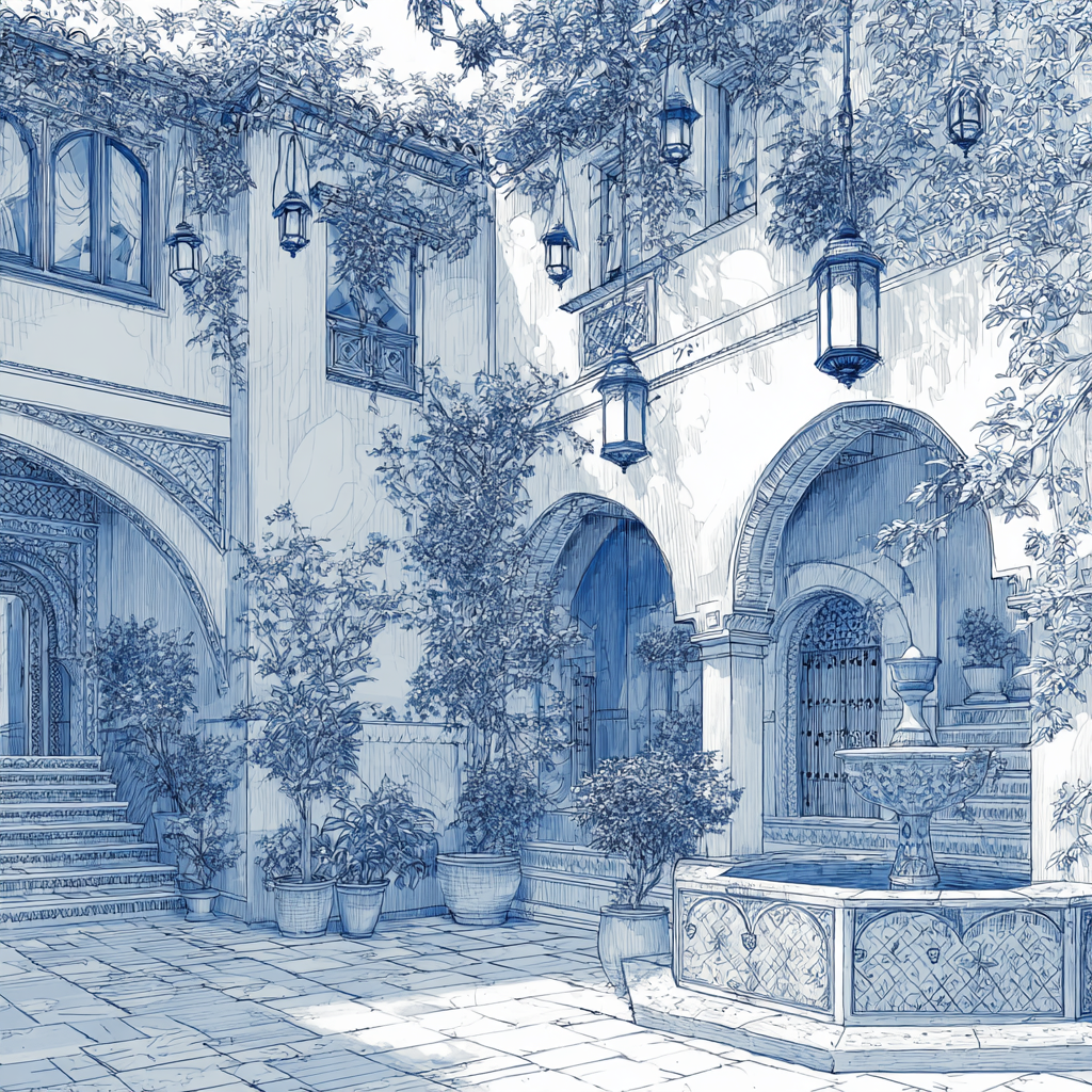 Indigo Courtyard III — flat pattern