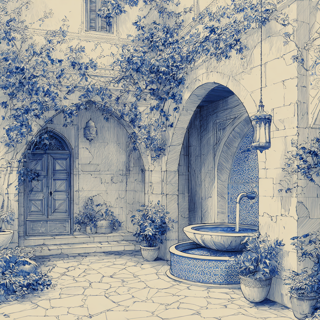 Courtyard Indigo — flat pattern