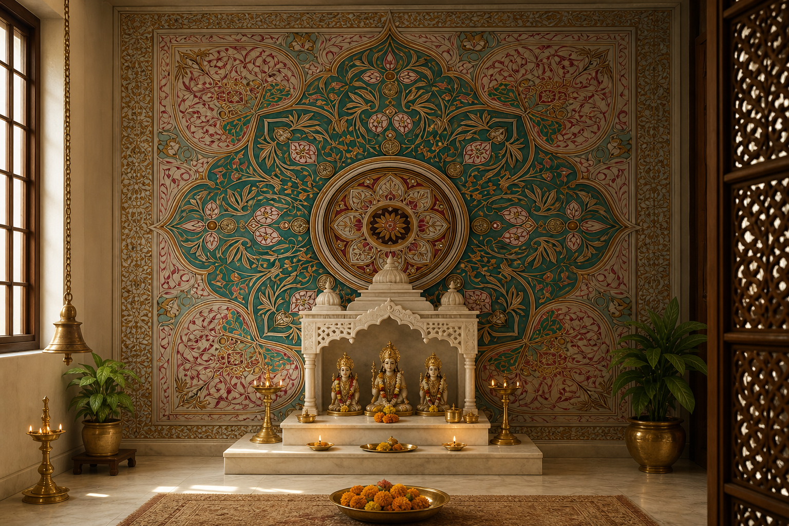 teal-medallion-garden — Pooja room